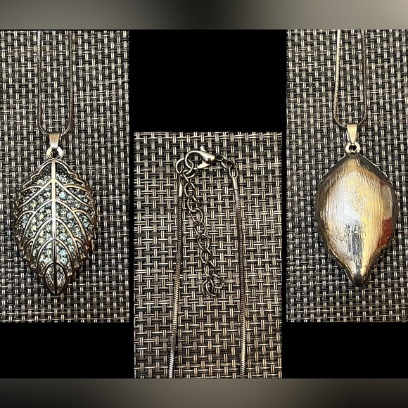 Sparkly Gunmetal Silver-tone Leaf Pendant and Necklace - Picture 3 of 10
